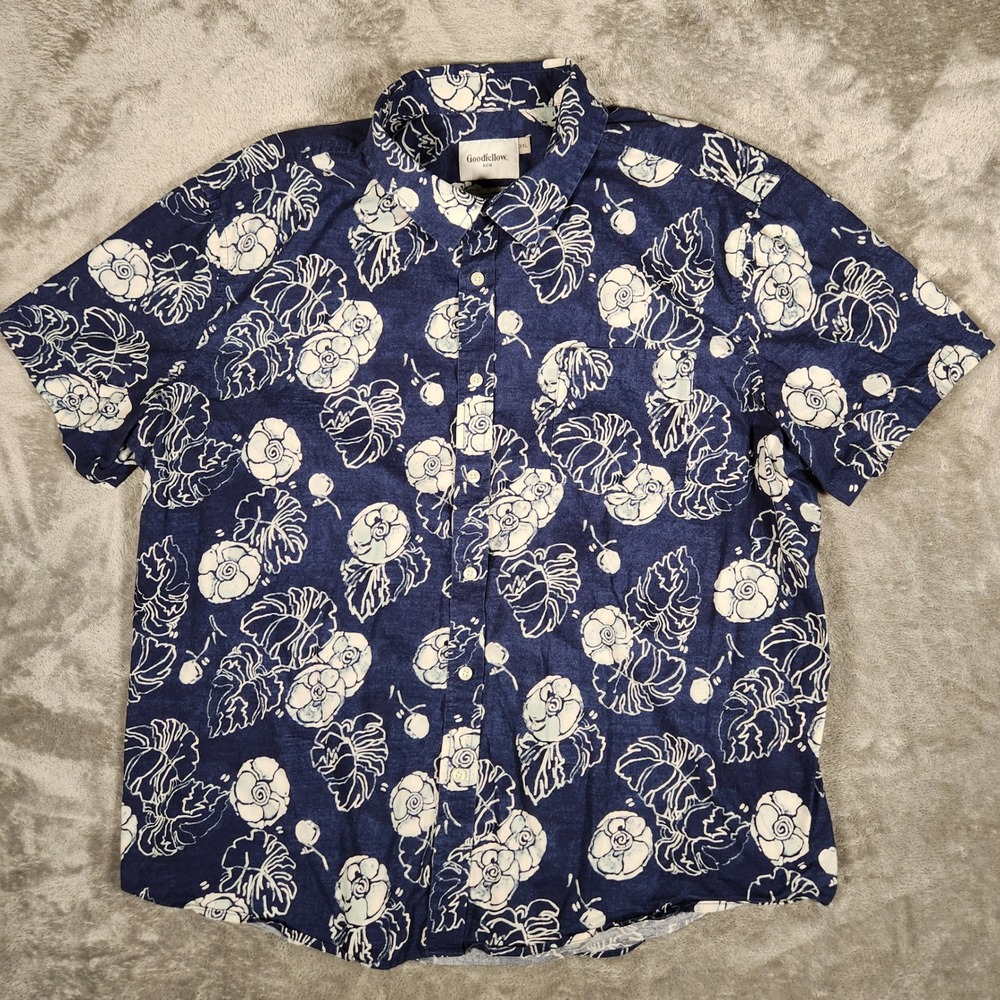 Goodfellow & Co Shirt Mens XXL Slim Floral Navy Blue Short Sleeve Button EUC